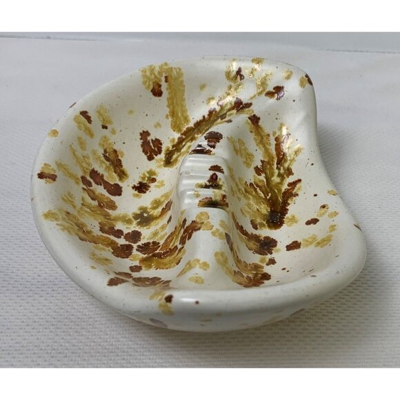 Vintage Handcrafted Ceramic Ashtray Splatter Glaze Brown Gold Earthy 4 Notches - Picture 3 of 15